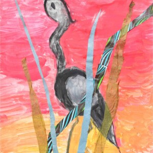 Peintue du héron avec les enfants de l'atelier d'art esquisse-3