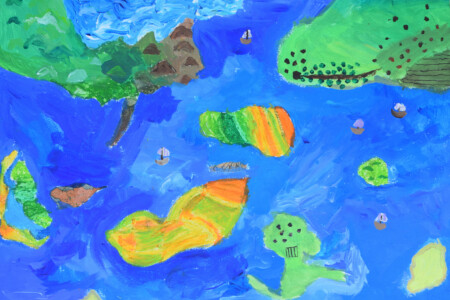 Peinture des enfants de l'atelier d'art esquisse de Rambouillet à partir d'un conte de Mario Urbanet