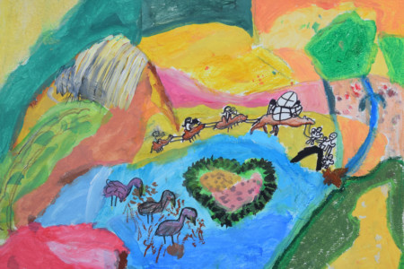 Peinture des enfants de l'atelier d'art esquisse de Rambouillet à partir d'un conte de Mario Urbanet