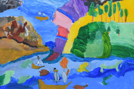Peinture des enfants de l'atelier d'art esquisse de Rambouillet à partir d'un conte de Mario Urbanet