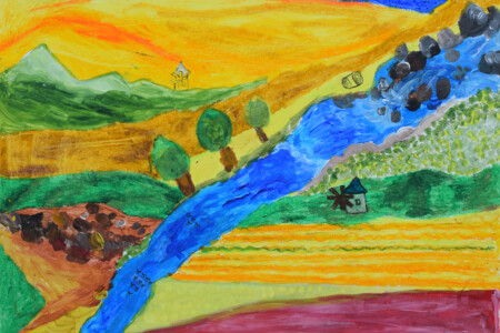 Peinture des enfants de l'atelier d'art esquisse de Rambouillet à partir d'un conte de Mario Urbanet