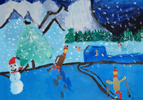 Travail sur la neige de l'atelier des enfants de l'atelier d'art esquisse de Rambouillet