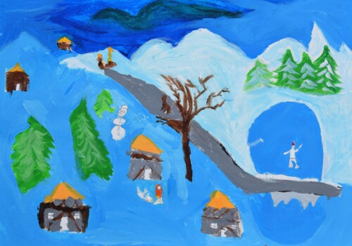 Travail sur la neige de l'atelier des enfants de l'atelier d'art esquisse de Rambouillet