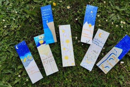 Marques pages réalisés par l'atelier ados à partir des haïkus du recueil Falaises d'Aval de Michel Duflo et Véronique Arnault