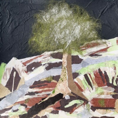 La fable du chêne et du roseau interprétée par l'atelier d'art esquisse de Rambouillet en collage pendant le cours de dessin, cours de peinture, collage. 2021-2022