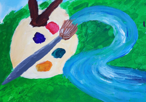 Peinture, dessin, collage de l'atelier des ados réalisé par l'atelier d'art esquisse de Rambouillet, pour l'année 2023-2024