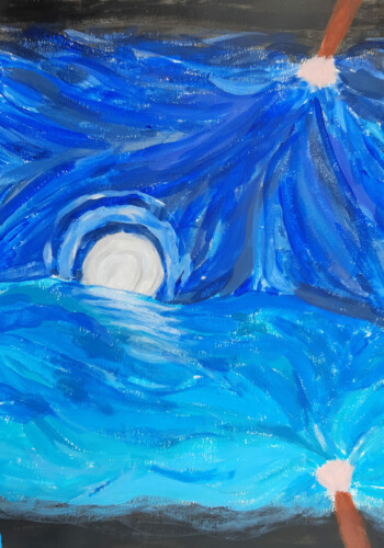 Peinture, dessin, collage de l'atelier des ados réalisé par l'atelier d'art esquisse de Rambouillet, pour l'année 2023-2024