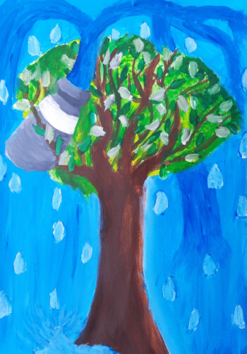 Peinture, dessin, collage de l'atelier des ados réalisé par l'atelier d'art esquisse de Rambouillet, pour l'année 2023-2024