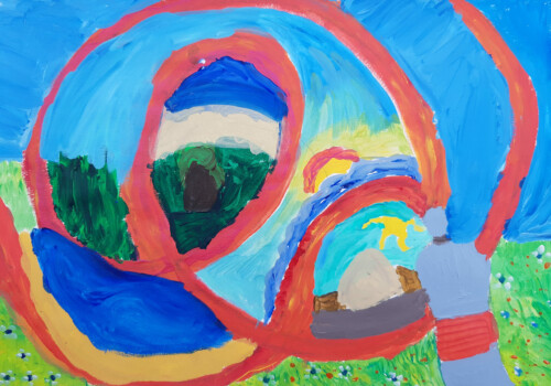 Peinture, dessin, collage de l'atelier des ados réalisé par l'atelier d'art esquisse de Rambouillet, pour l'année 2023-2024