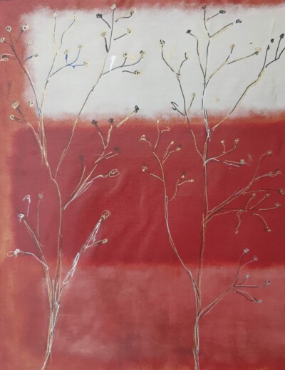 Travaux réalisés par l'atelier d'art esquisse des adultes à Rambouillet , en dessin, peinture et collage sur le thème des Herbes folles.