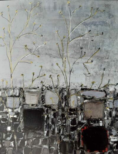 Travaux réalisés par l'atelier d'art esquisse des adultes à Rambouillet , en dessin, peinture et collage sur le thème des Herbes folles.