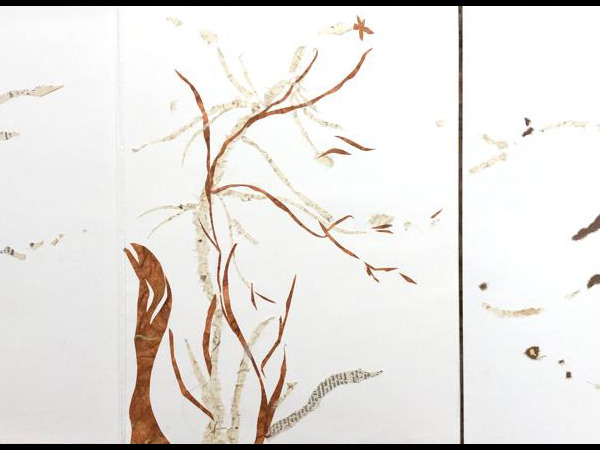 Travaux réalisés par l'atelier d'art esquisse des adultes à Rambouillet , en dessin, peinture et collage sur le thème des Herbes folles.